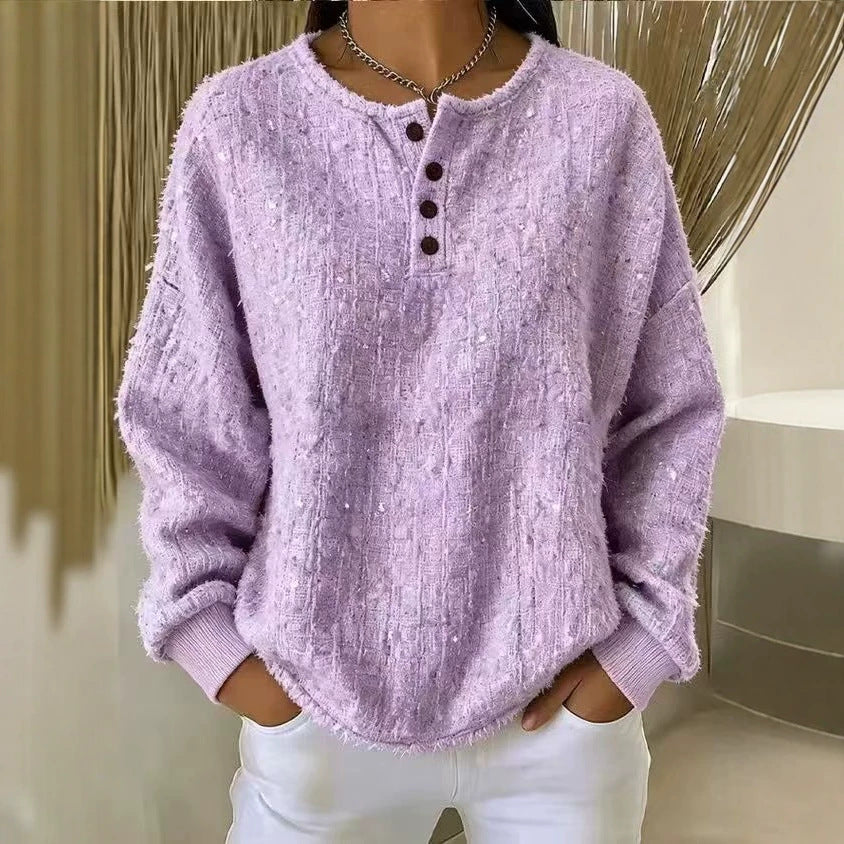 Tilde | Tekstureret henley-sweatshirt i chunky strik