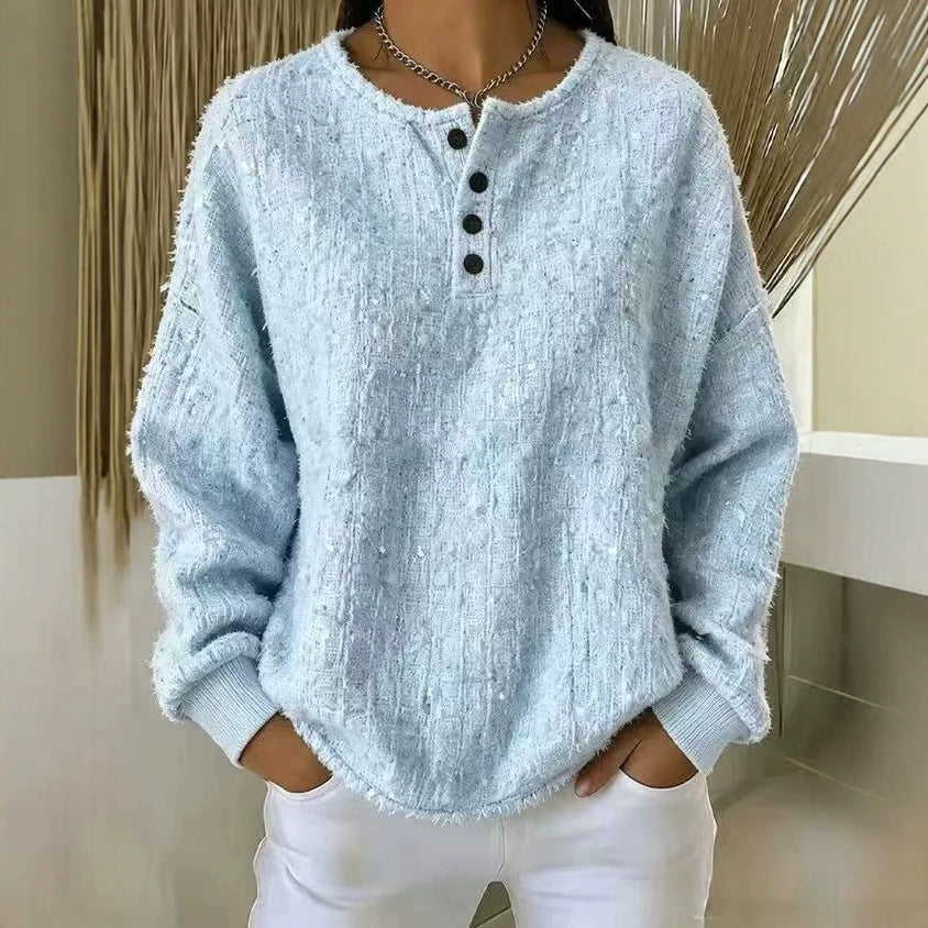 Tilde | Tekstureret henley-sweatshirt i chunky strik