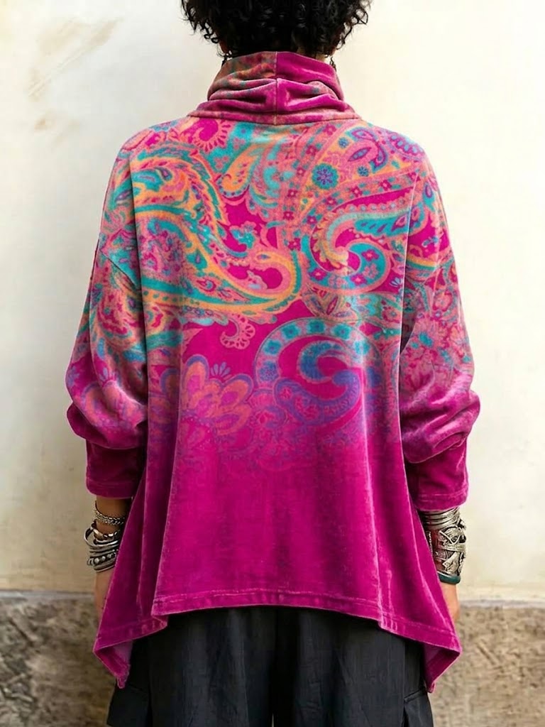 Frida | Lang velourbluse med paisleymønster
