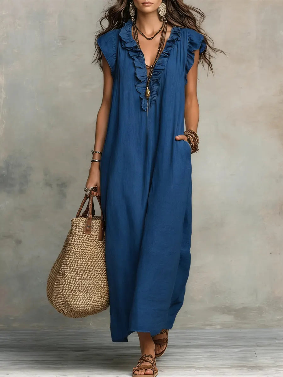 Sienna | Boho-maxikjole med flæsedetaljer