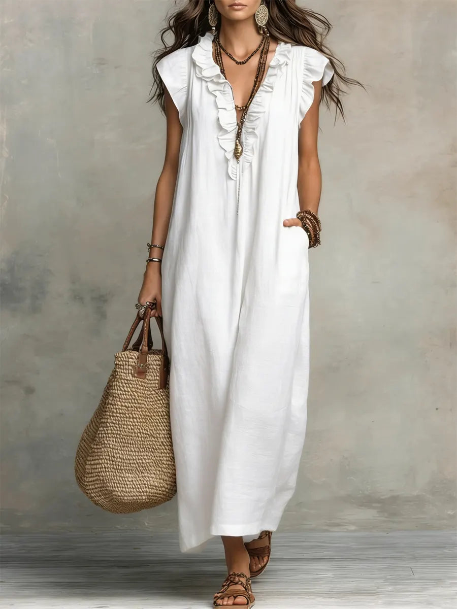 Sienna | Boho-maxikjole med flæsedetaljer