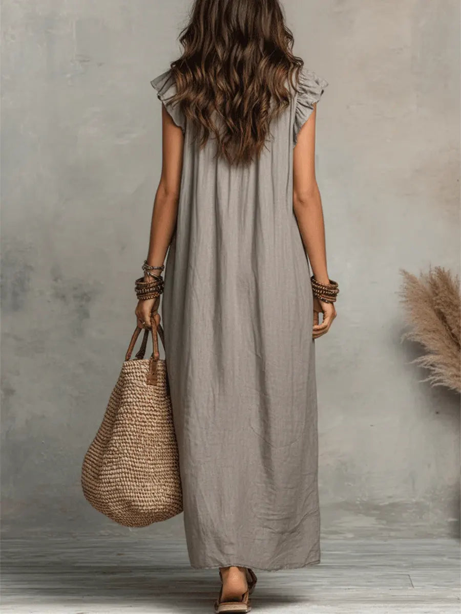 Sienna | Boho-maxikjole med flæsedetaljer