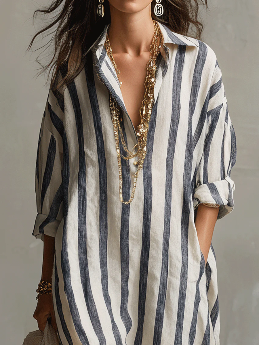 Liora | Oversized stribet maxikjole