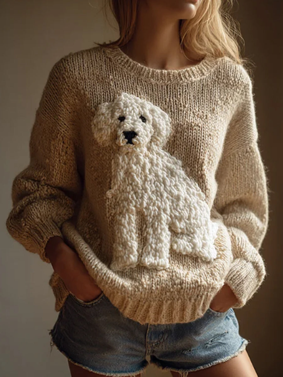 Jasmin | Striktrøje med hund og vintage-look