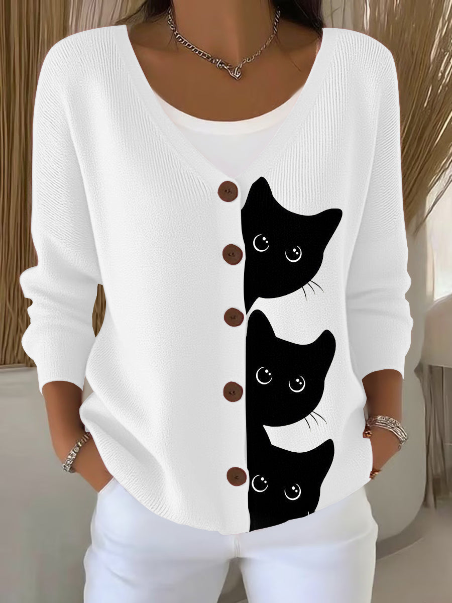 Olivia | Cardigan med kat og print