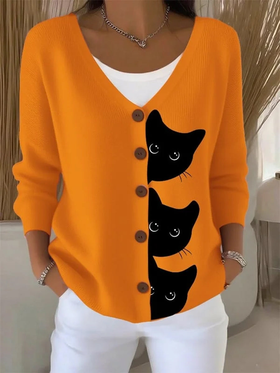 Olivia | Cardigan med kat og print