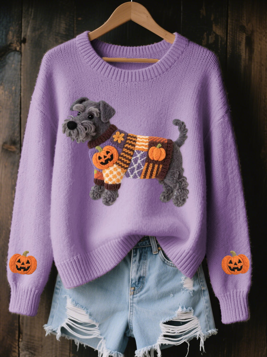 Asta | Striktrøje med schnauzer og halloweentema