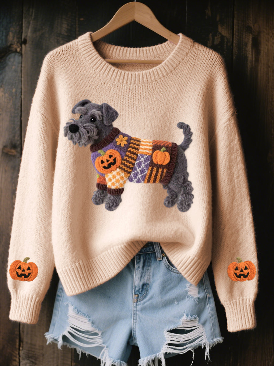 Asta | Striktrøje med schnauzer og halloweentema