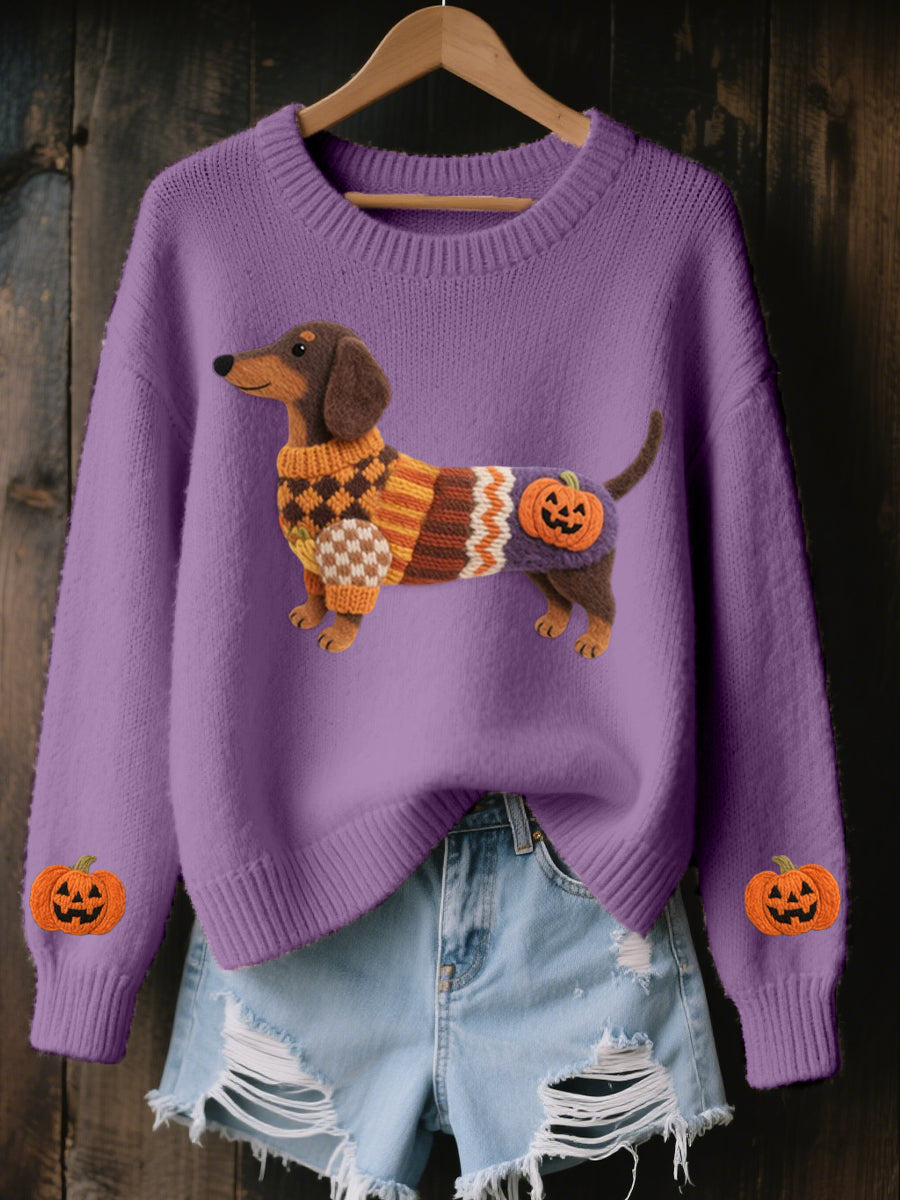 Solveig | Striktrøje med gravhund og halloweentema