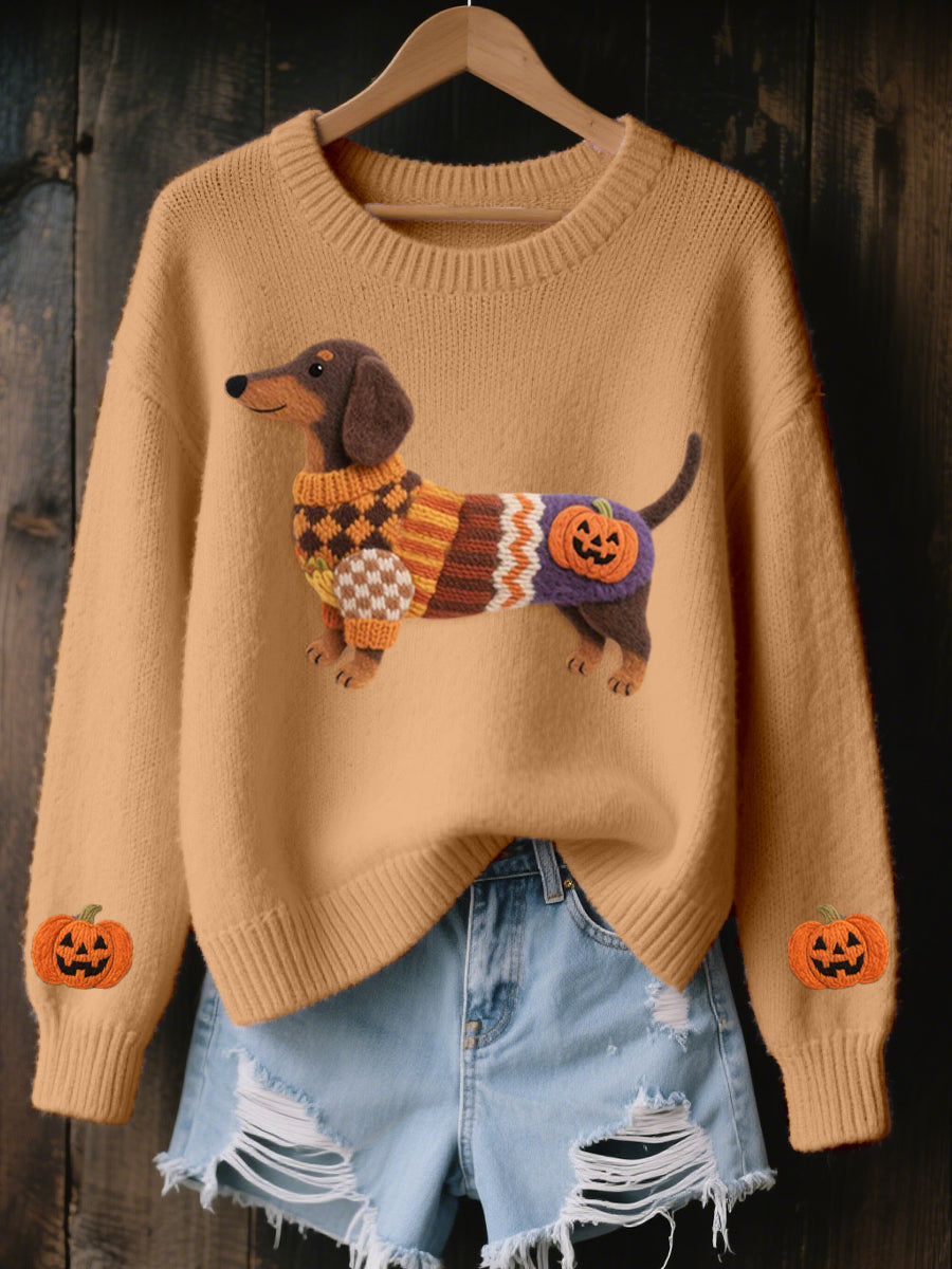 Solveig | Striktrøje med gravhund og halloweentema