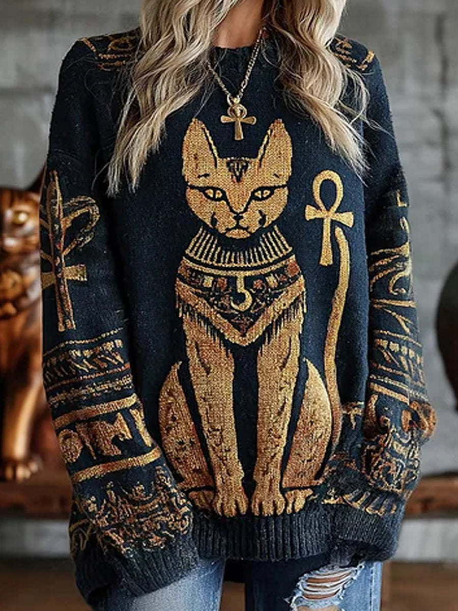 Selma | Striktrøje med dyremotiv med print og vintage-look