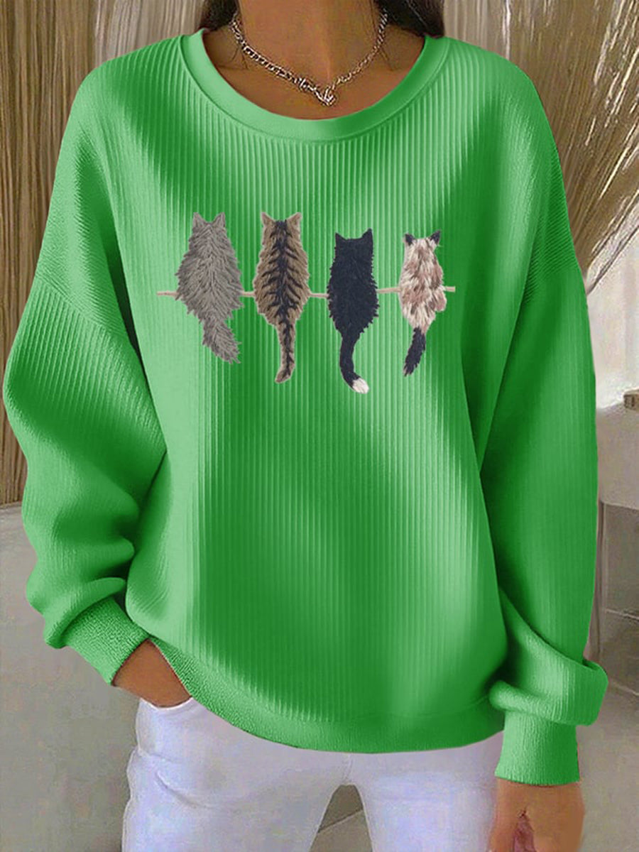 Line | Sweatshirt med kattesilhuet og print
