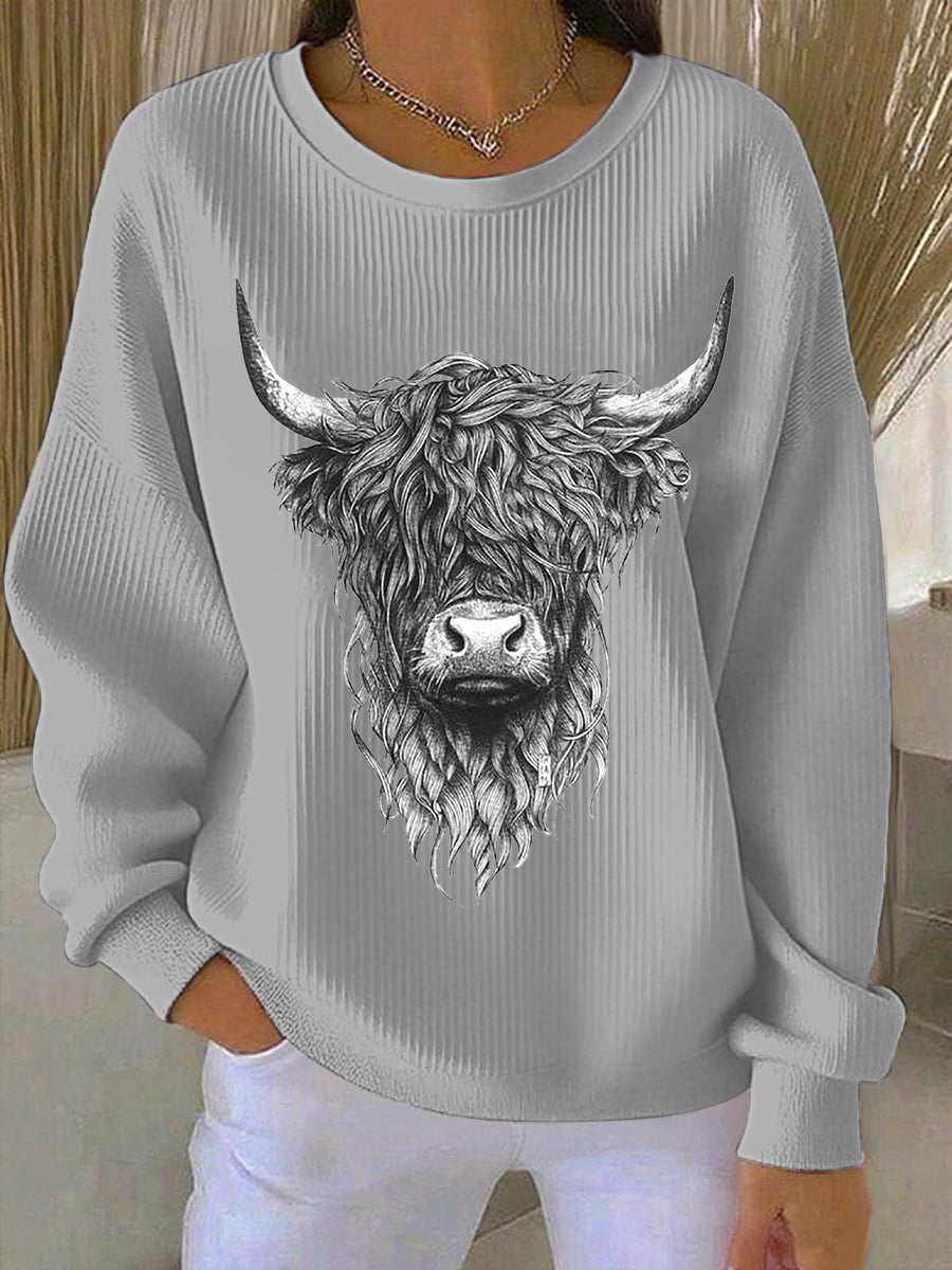 Caroline | Sweatshirt med højlandskvæg og print