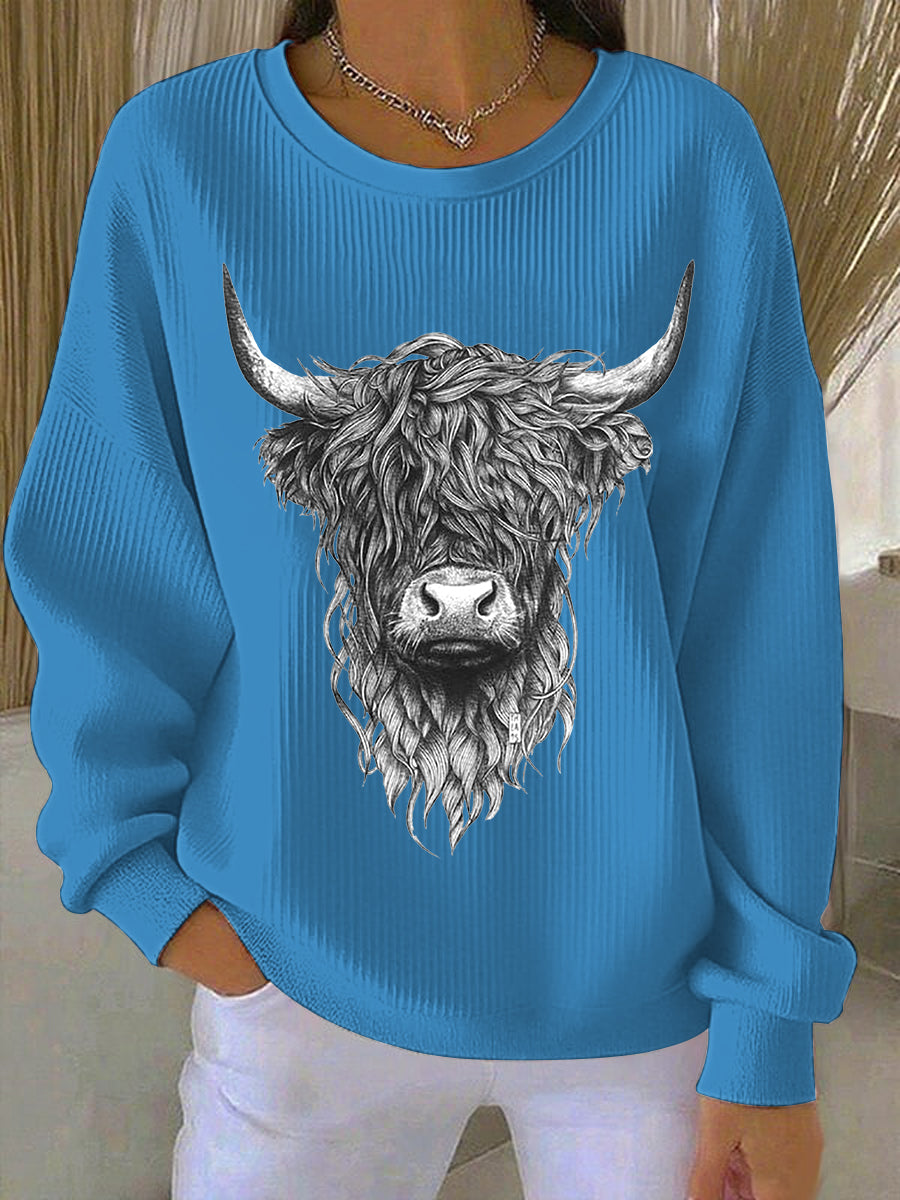 Caroline | Sweatshirt med højlandskvæg og print