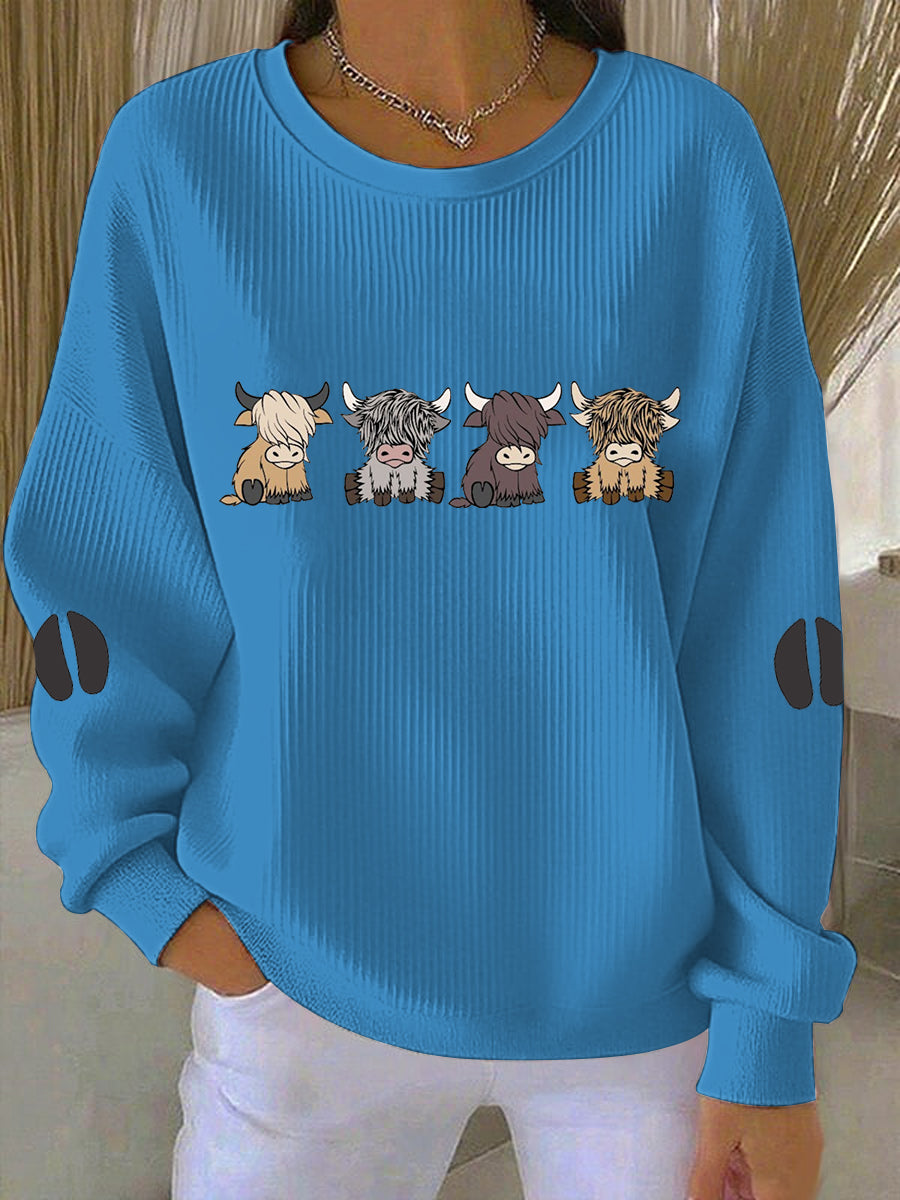 Emilie | Sweatshirt med højlandskvæg og print