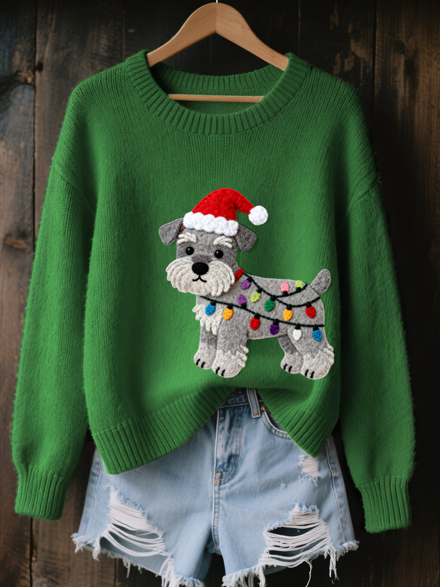 Esther | Striktrøje med schnauzer og julemotiv