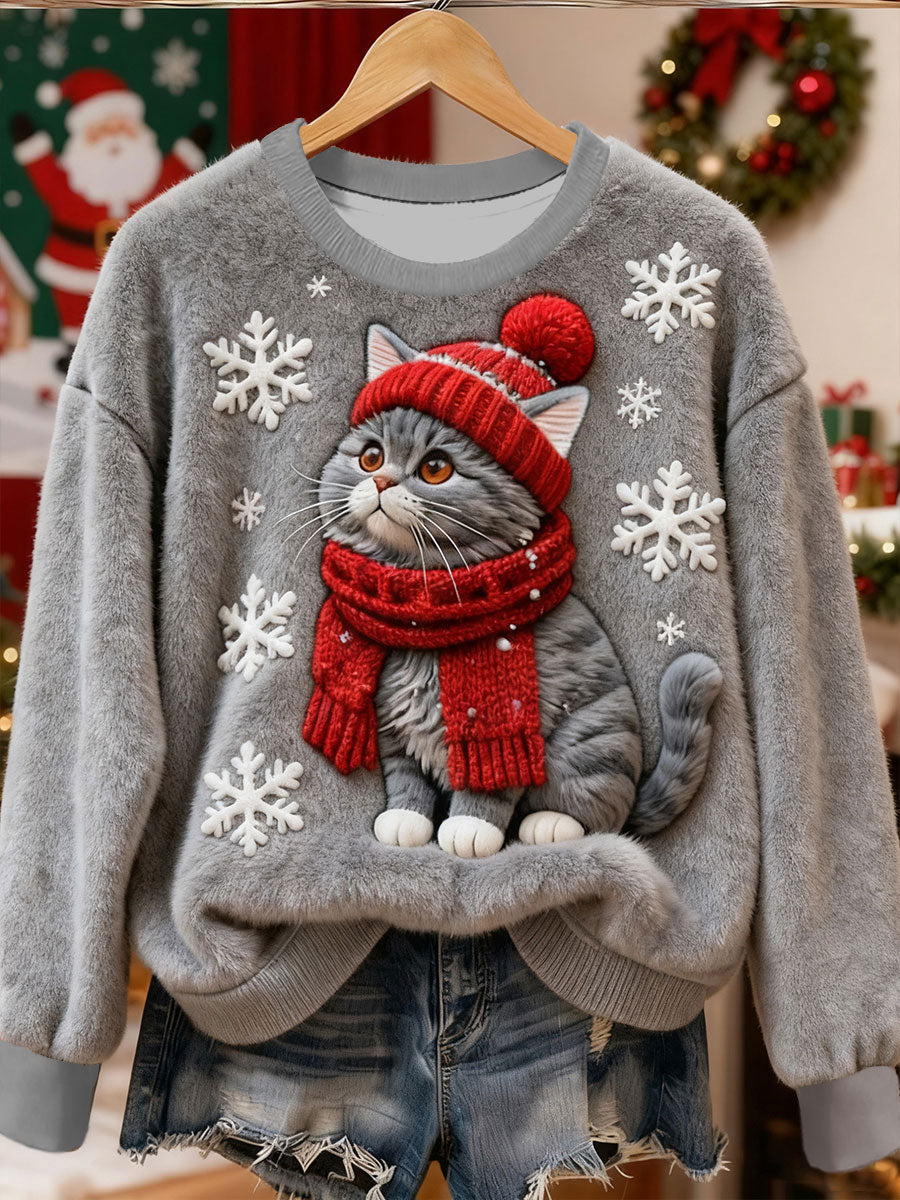 Asta | Sweatshirt med julemotiv og kattemotiv og kunstprint
