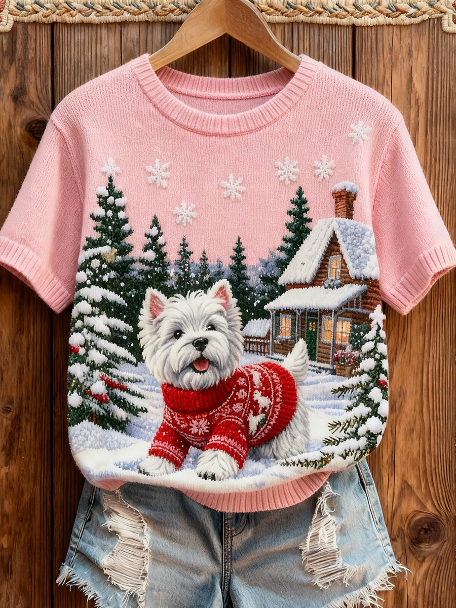 Nanna | Striktrøje med julemotiv og dyreprint og kunstprint