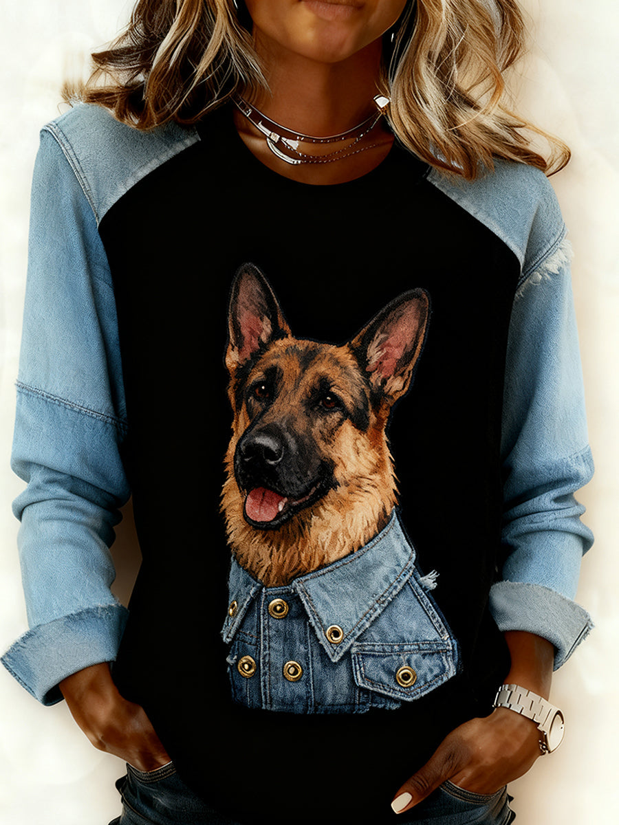 Mille Marie | Sweatshirt med patchwork og dyreprint og kunstprint