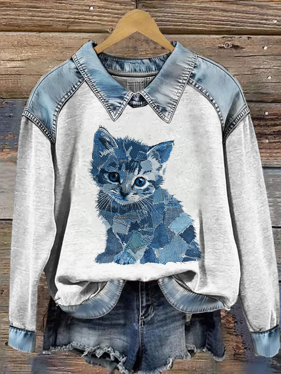 Elvira | Sweatshirt med patchwork og kunstprint