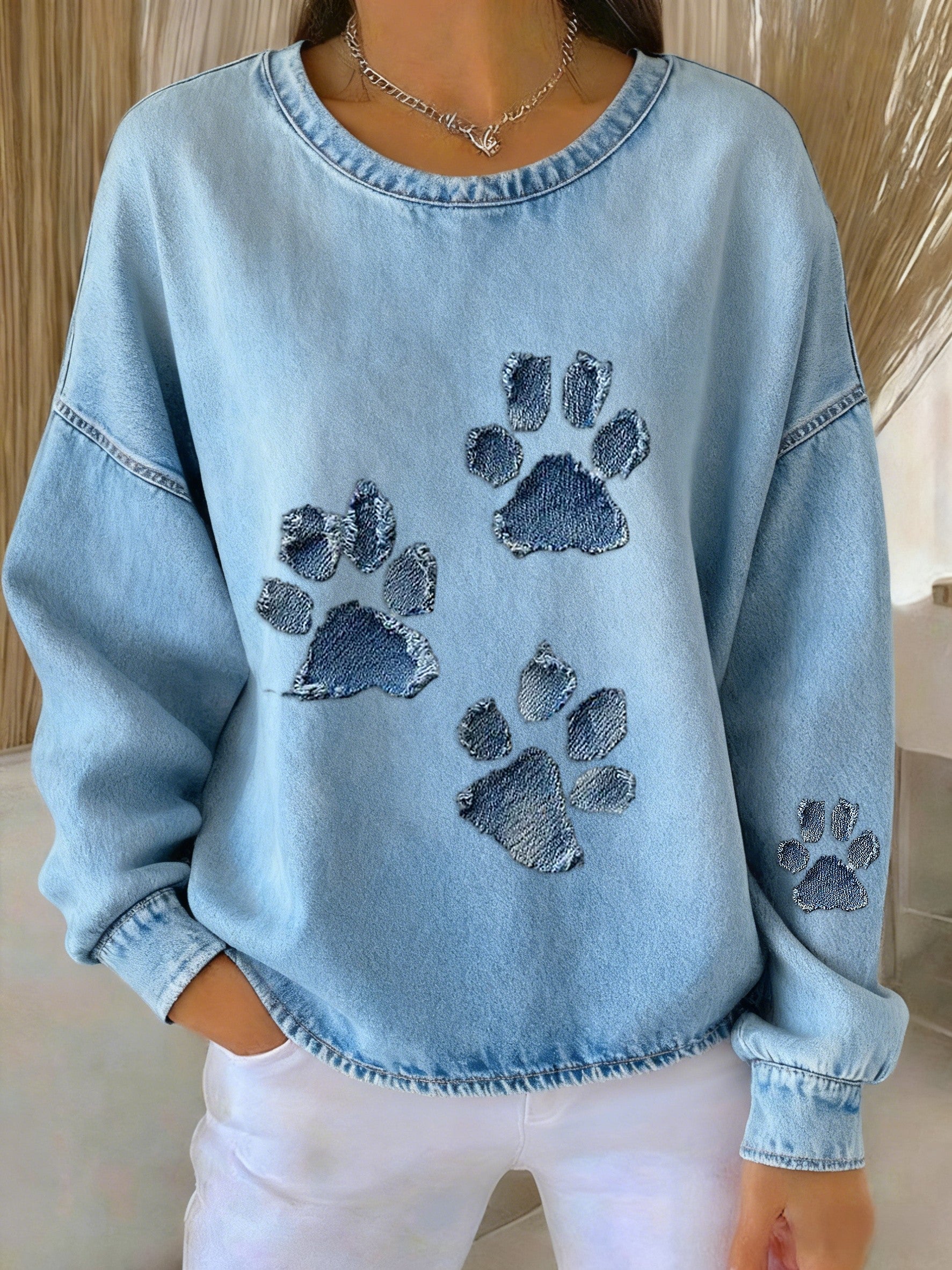 Laura Marie | Sweatshirt med patchwork og kunstprint