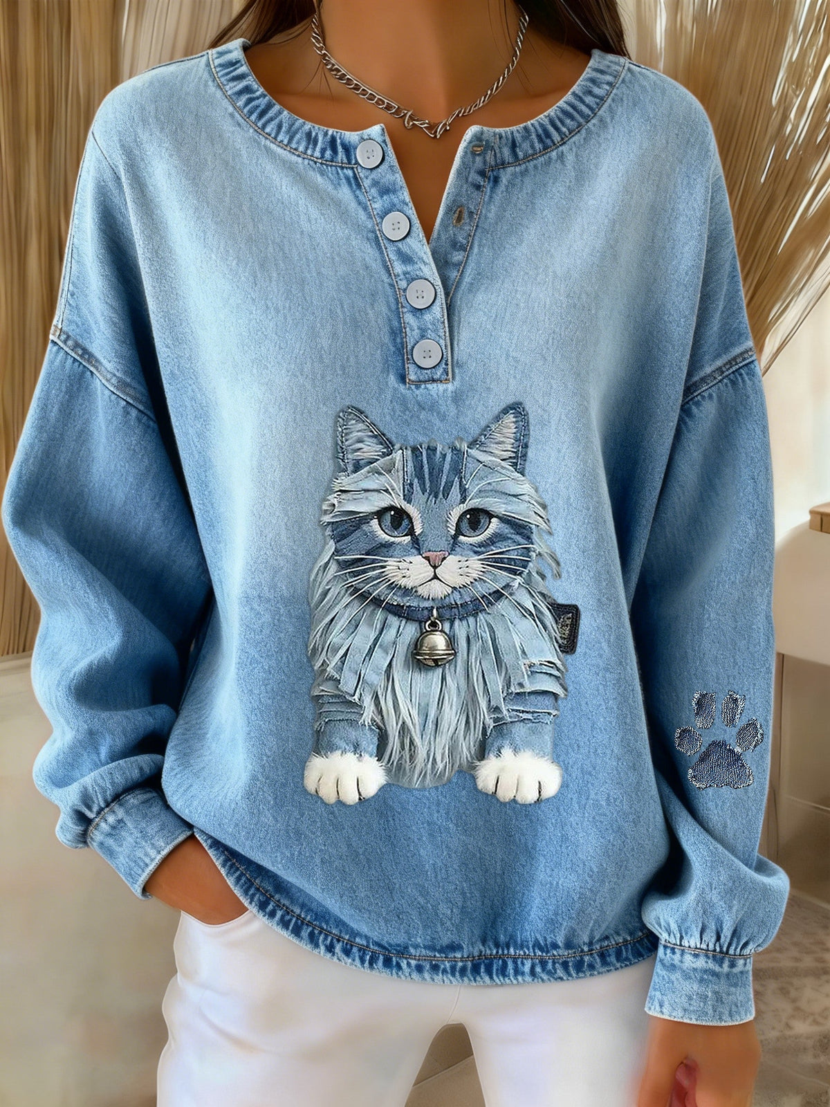 Tove | Sweatshirt med patchwork og kunstprint