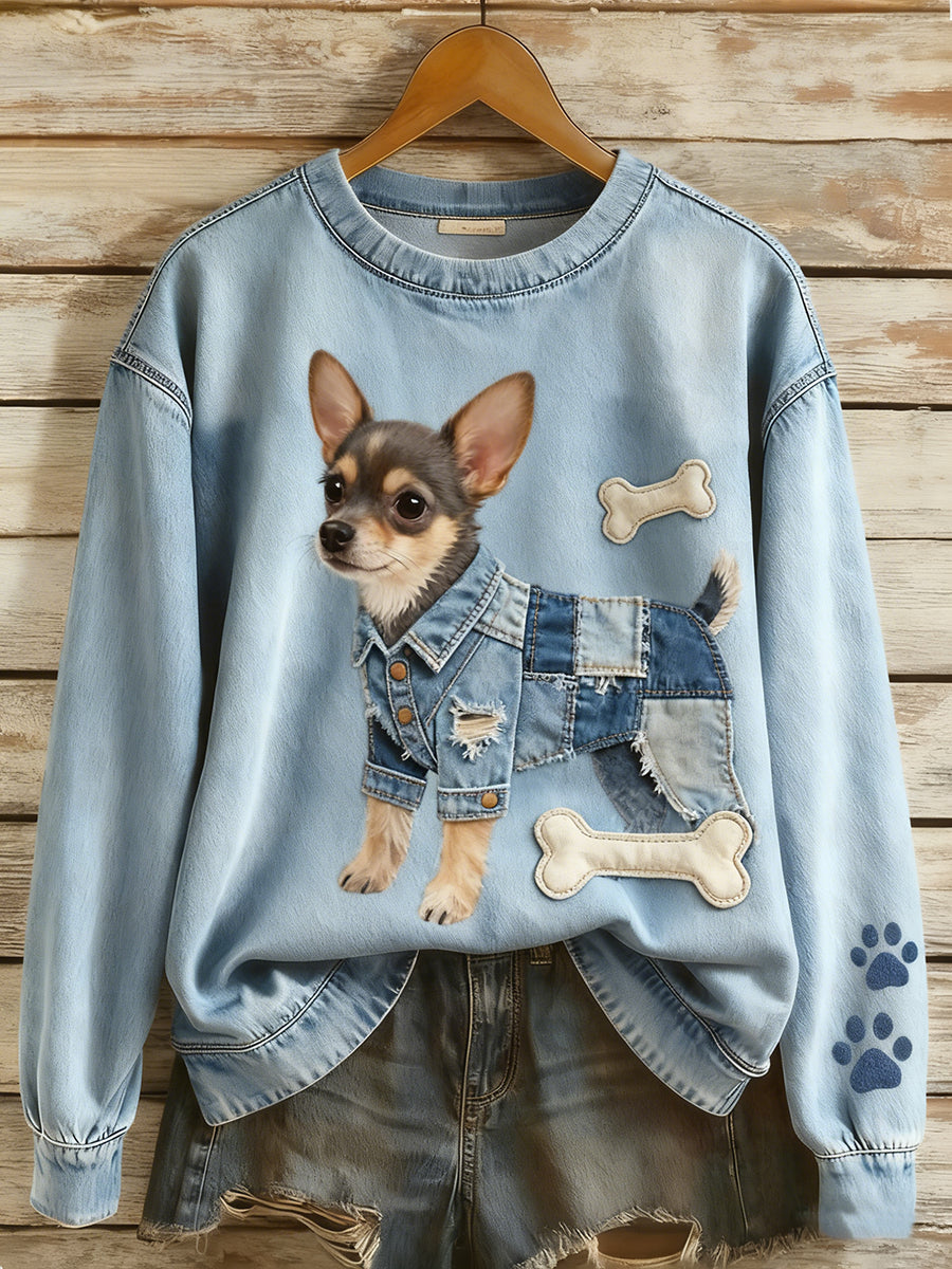Ida Marie | Sweatshirt med patchwork og dyreprint og kunstprint