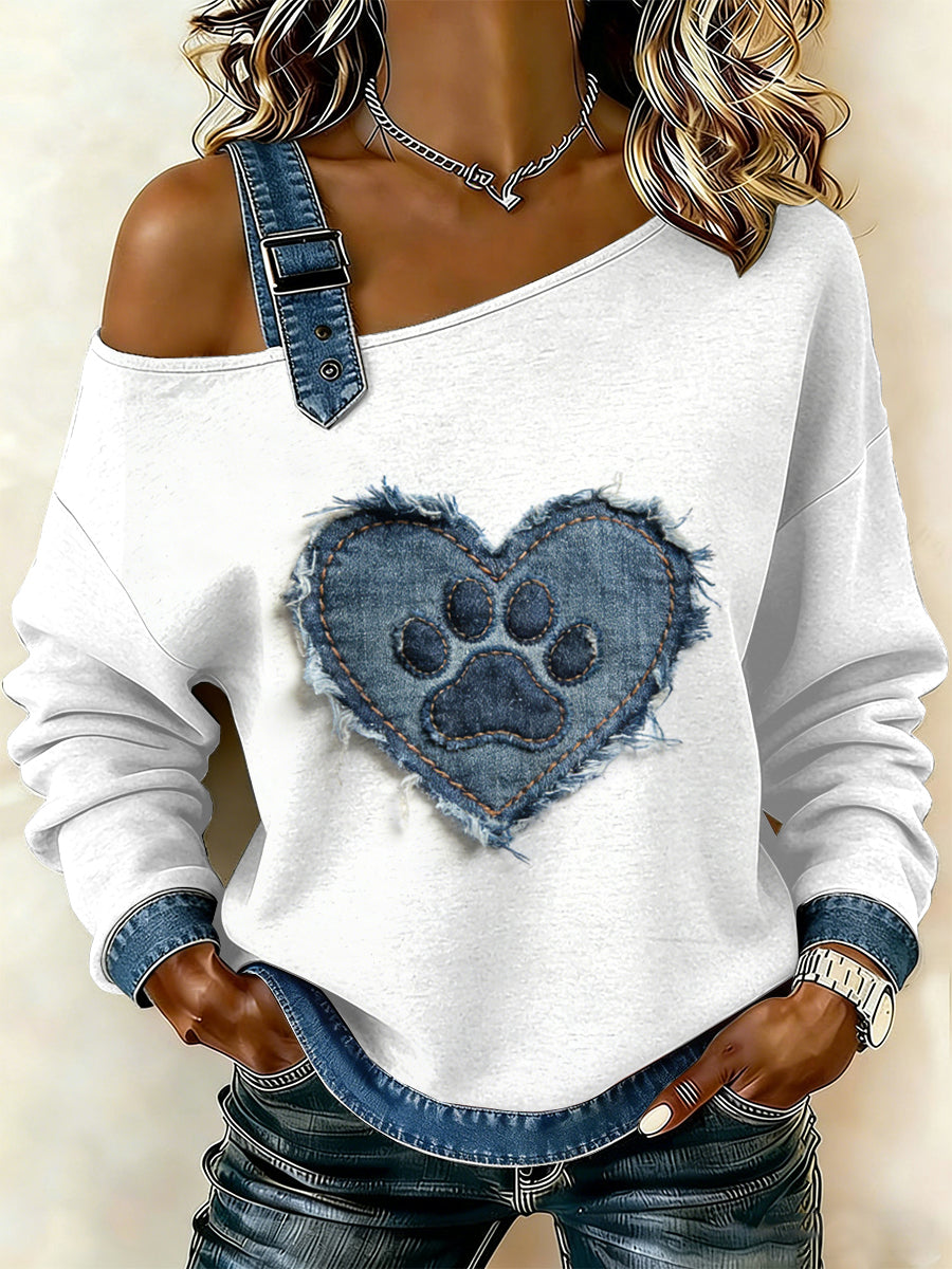 Grethe Marie | Sweatshirt med patchwork og hundemotiv