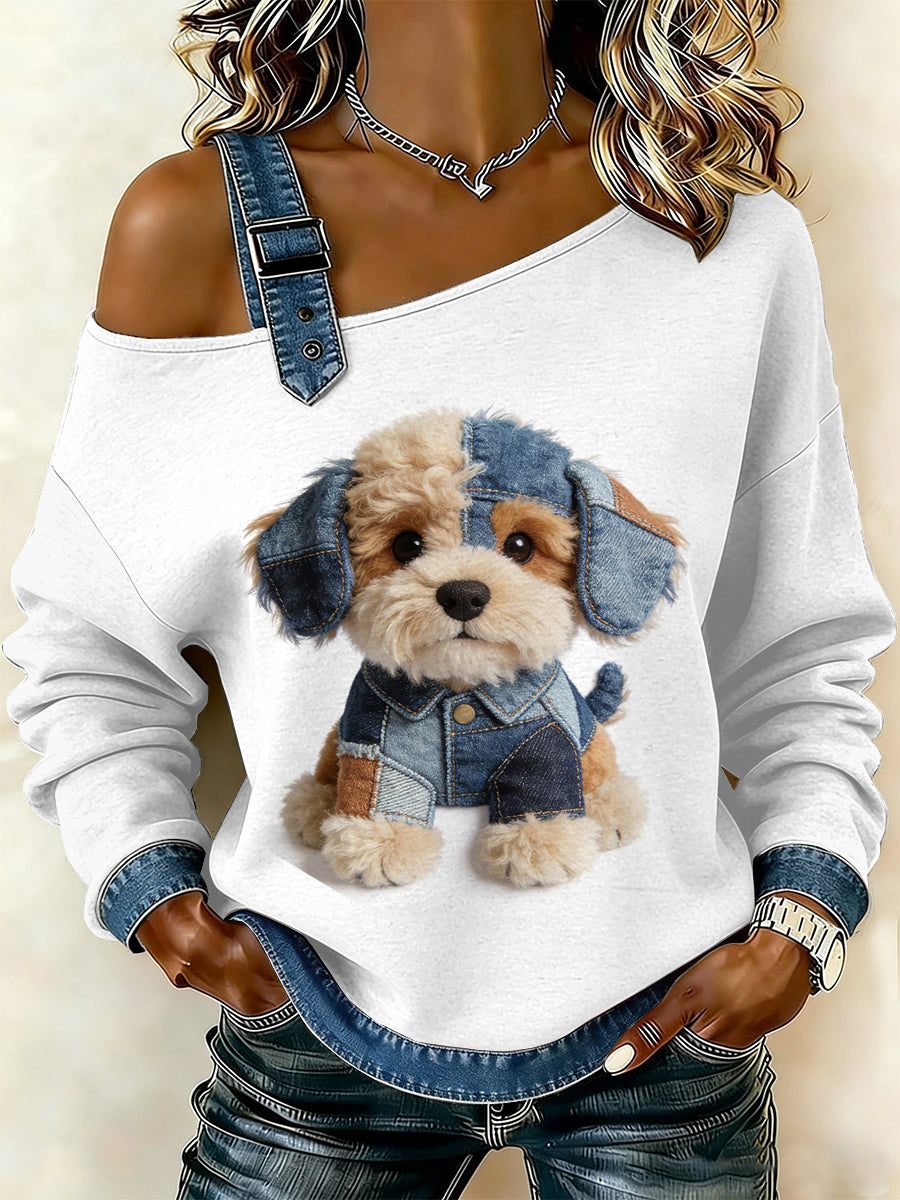 Kornelia Marie | Sweatshirt med patchwork og hundemotiv