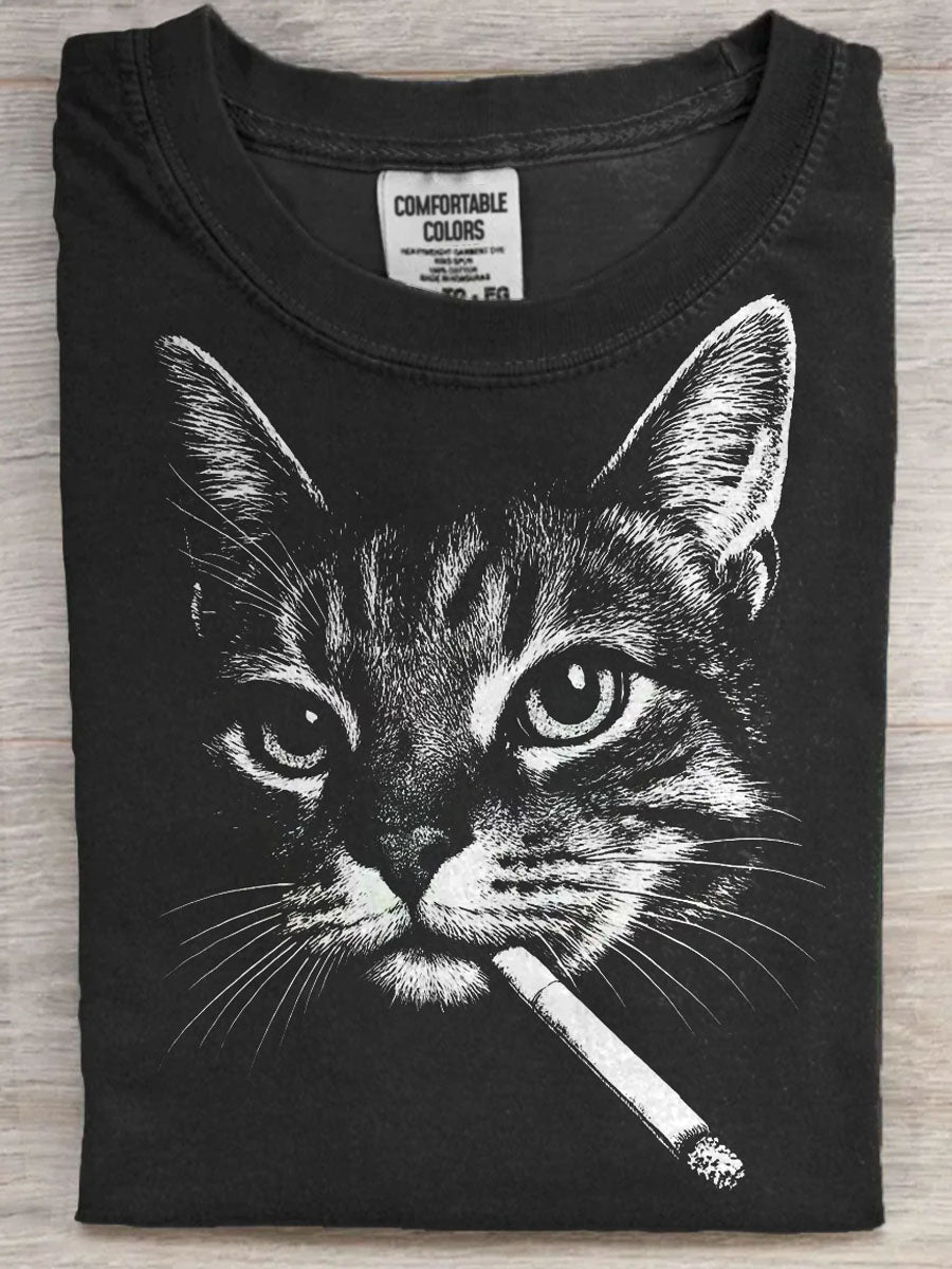 Ebba | T-shirt med kattemotiv og kunstprint