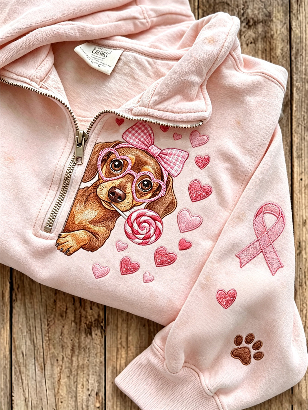 Caroline | Sweatshirt med lynlås med hund og print