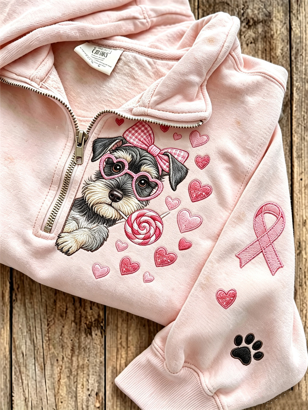 Birgitte | Sweatshirt med lynlås med hund og print