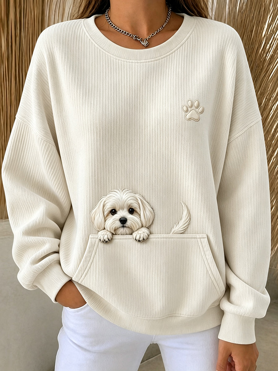 Klara | Sweatshirt med malteserhund med poteprint og rund hals