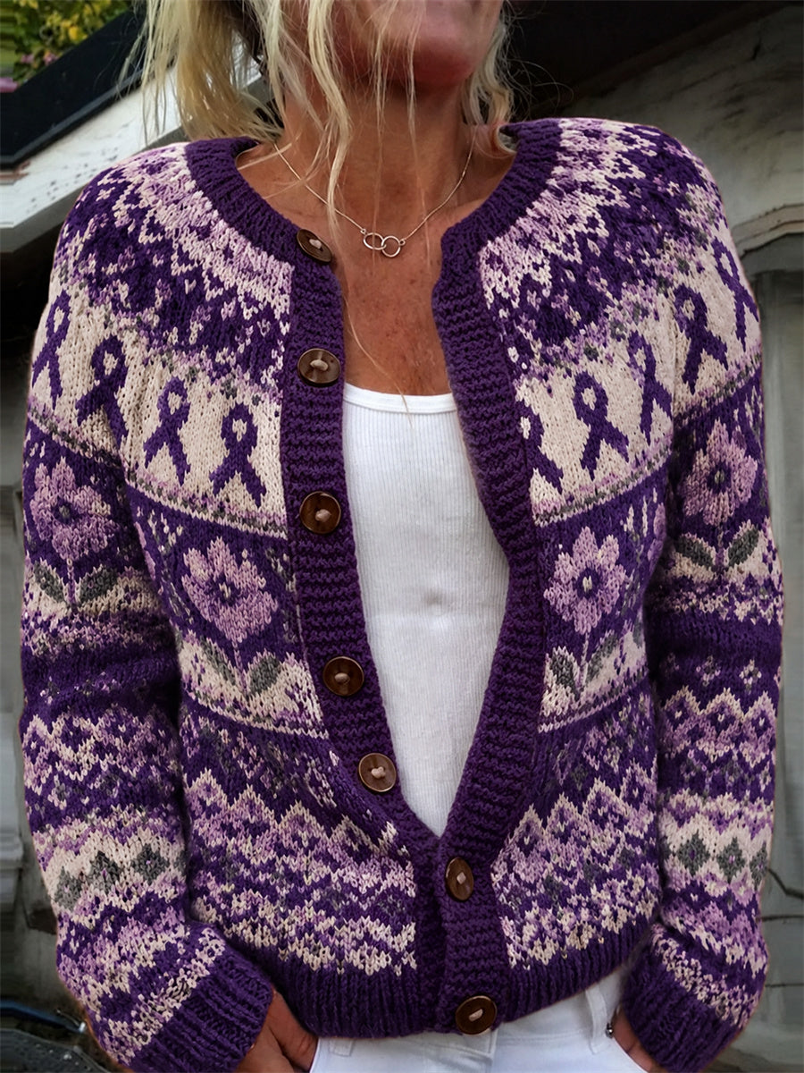 Liv | Cardigan med lilla sløjfe og blomsterprint
