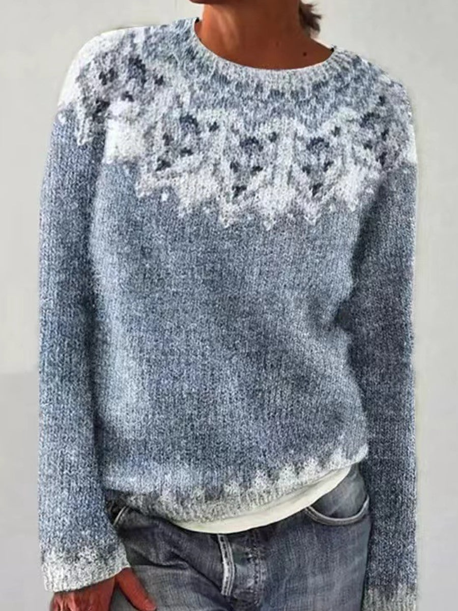 Nora | Blå striktrøje med rund hals og pullover-pasform med islandsk mønster