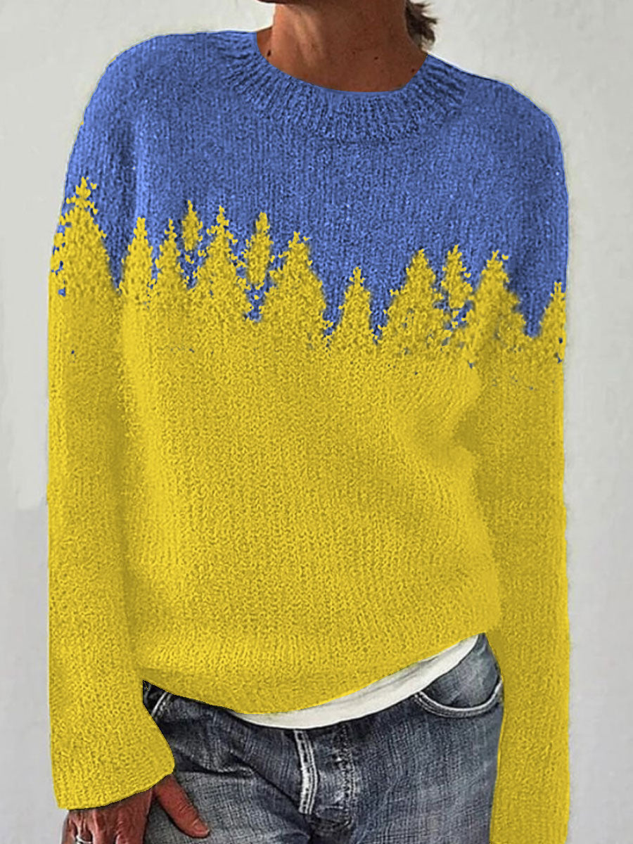 Julie | Gul striktrøje med rund hals og pullover-pasform med islandsk mønster