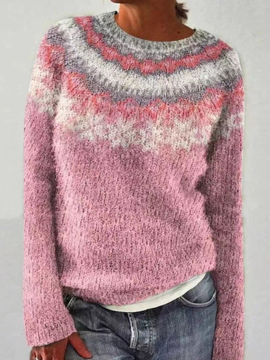 Ronja | Rosa striktrøje med rund hals og pullover-pasform med islandsk mønster