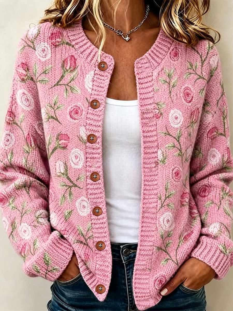 Sofie | Cardigan med blomster og lyserød sløjfe
