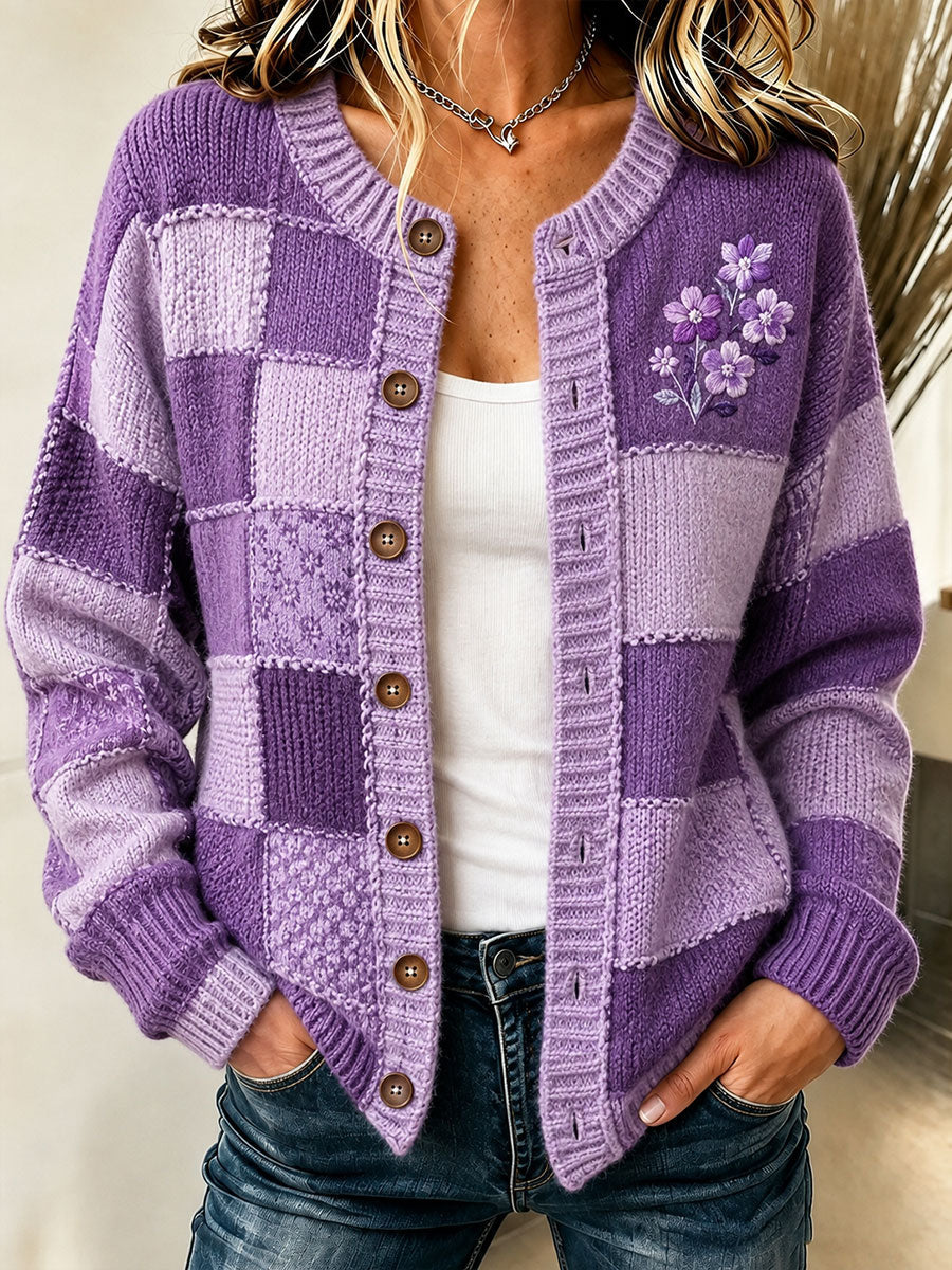 Frida | Strikket cardigan med lilla blomsterprint