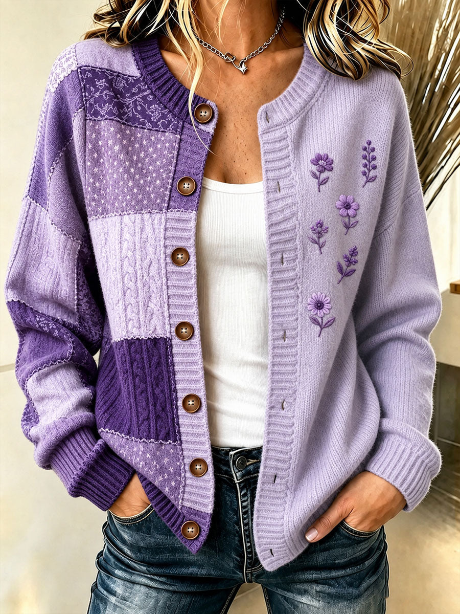 Klara | Blød cardigan med lilla blomster og sløjfeprint