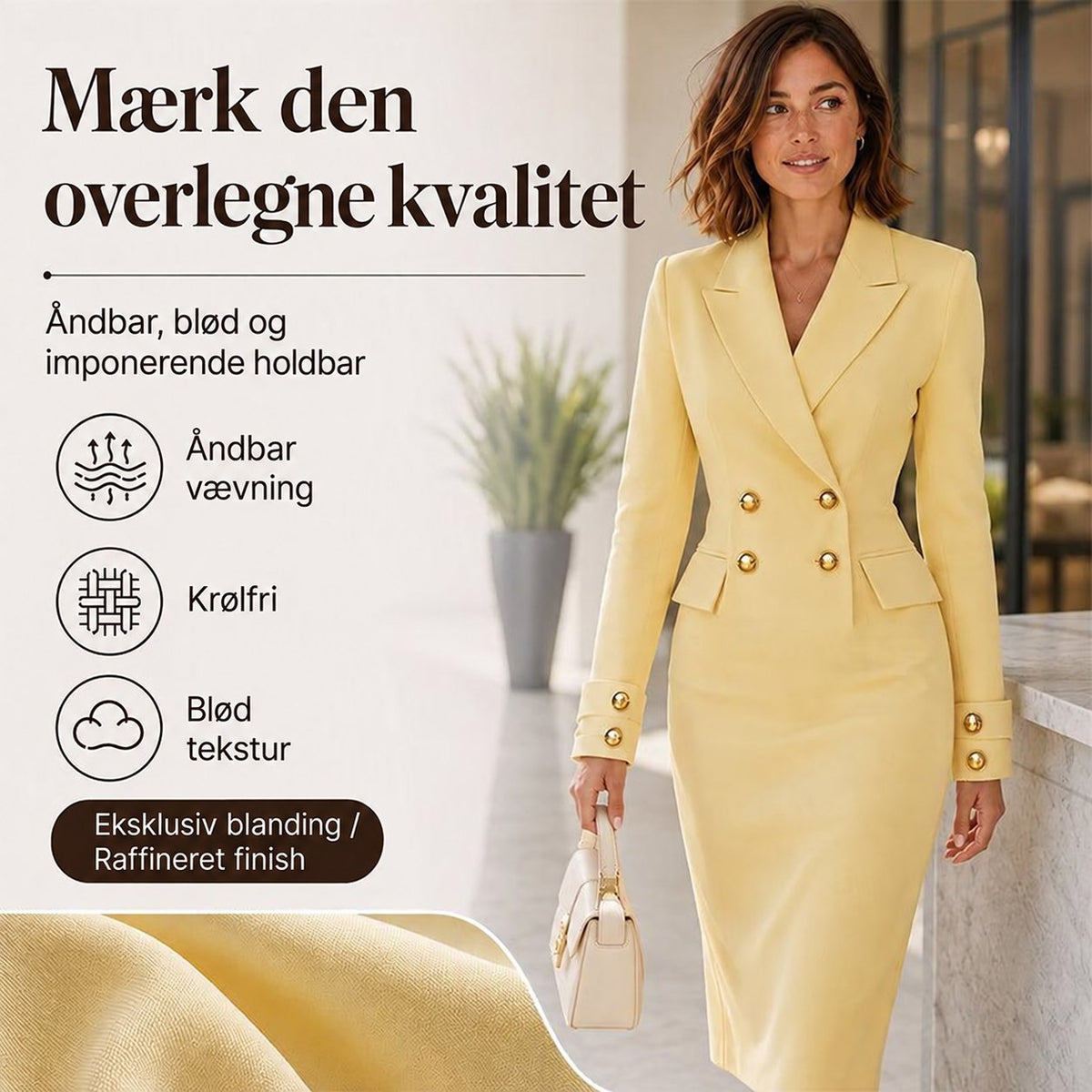 Dobbeltradet blazer-kjole til kvinder – dansk produktgrafik