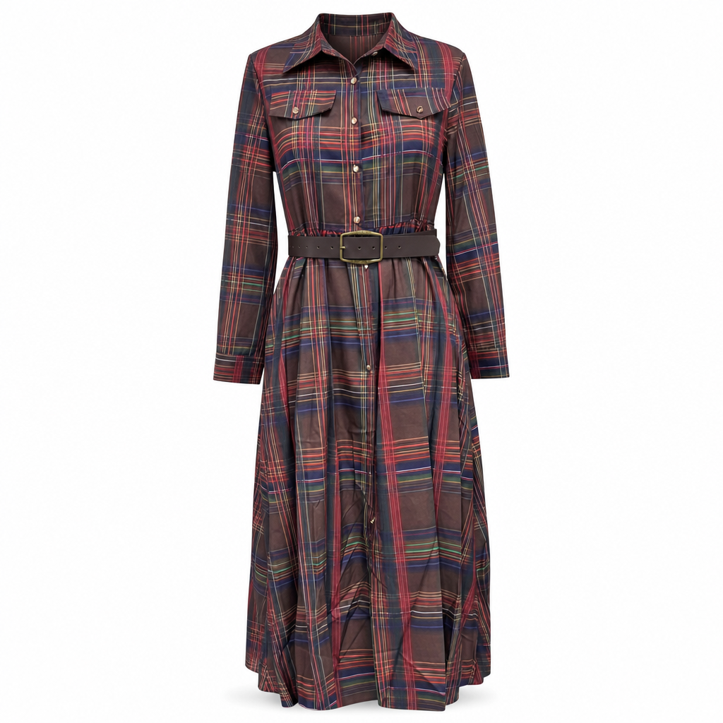 Selma | Fransk vintagekjole med ternet print og asymmetrisk fald