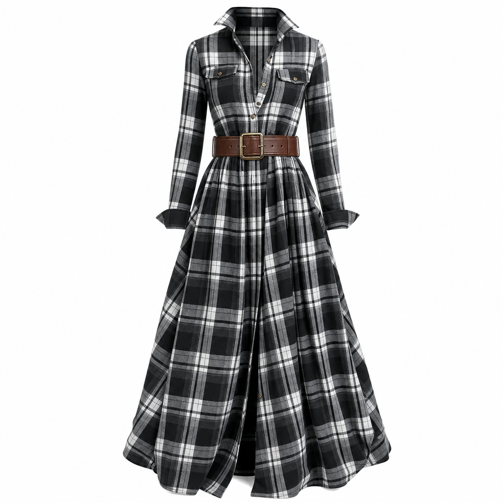 Selma | Fransk vintagekjole med ternet print og asymmetrisk fald