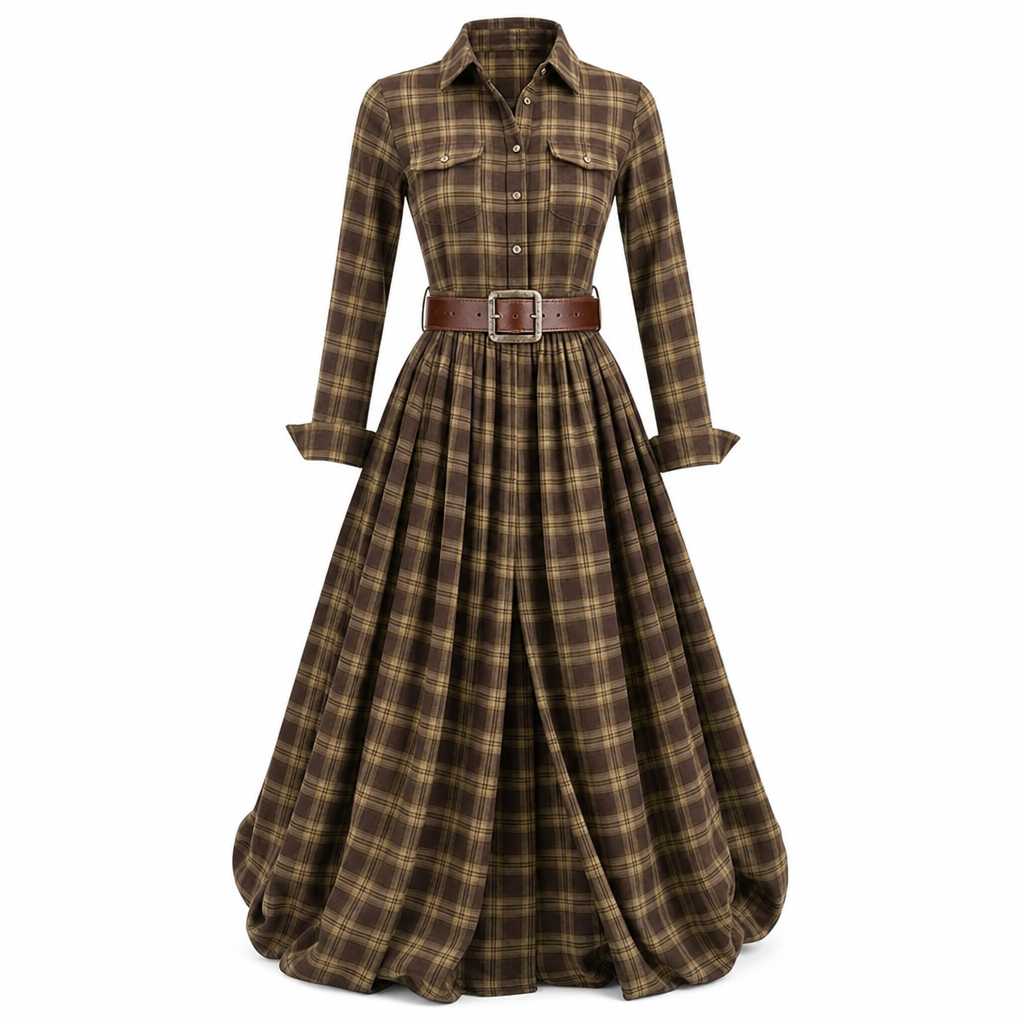Selma | Fransk vintagekjole med ternet print og asymmetrisk fald