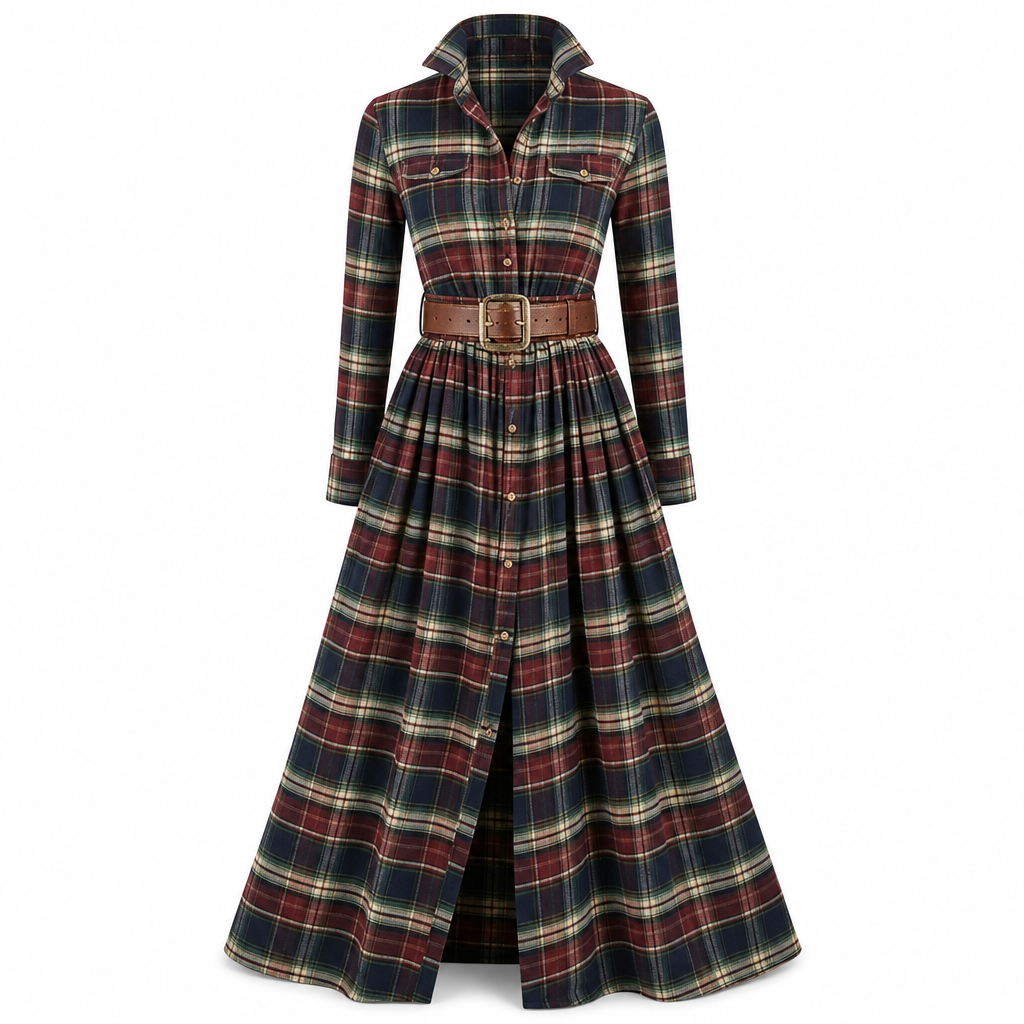 Selma | Fransk vintagekjole med ternet print og asymmetrisk fald