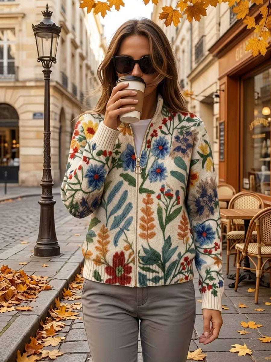 Clementine | Lynlås-cardigan med botanisk haveprint