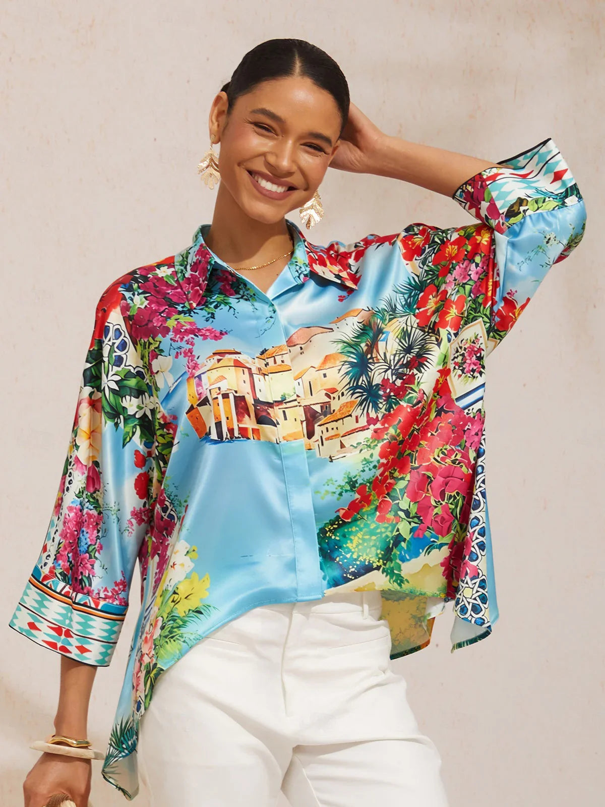 Bird Flower silkeblød satinbluse
