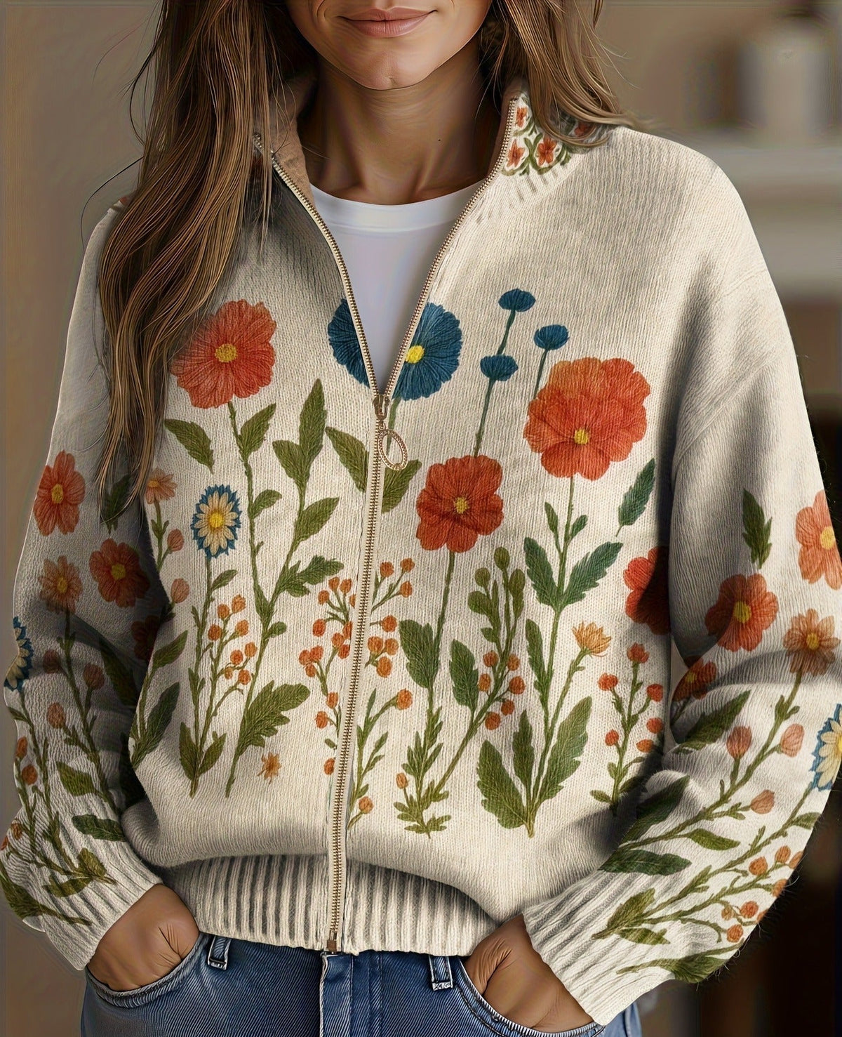 Juniper | Lynlås-cardigan med vilde blomster