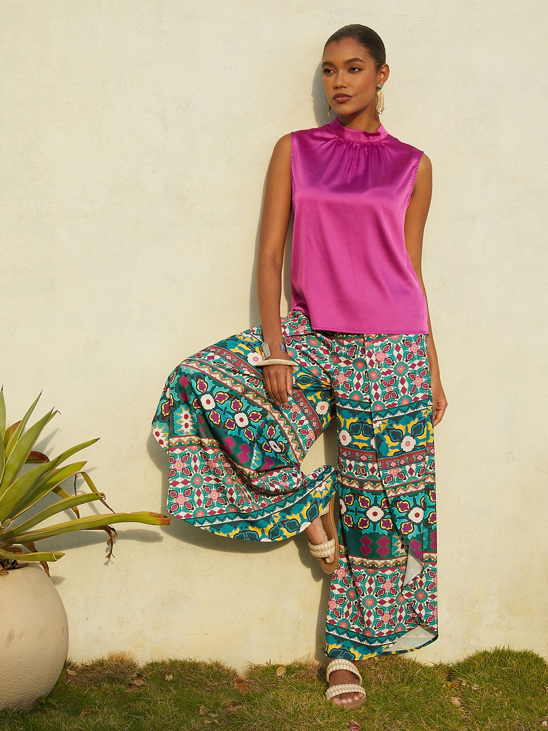 Hawaii Palm silkeblød satin top