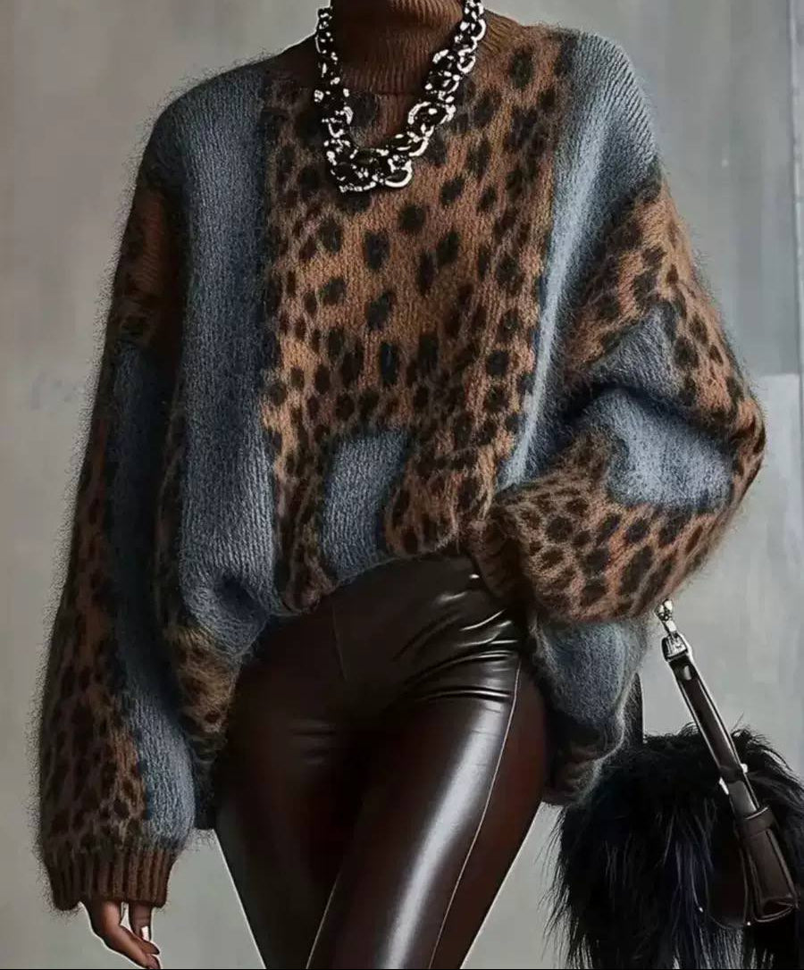 Rhodora | Rollkravebluse med leoparddetaljer